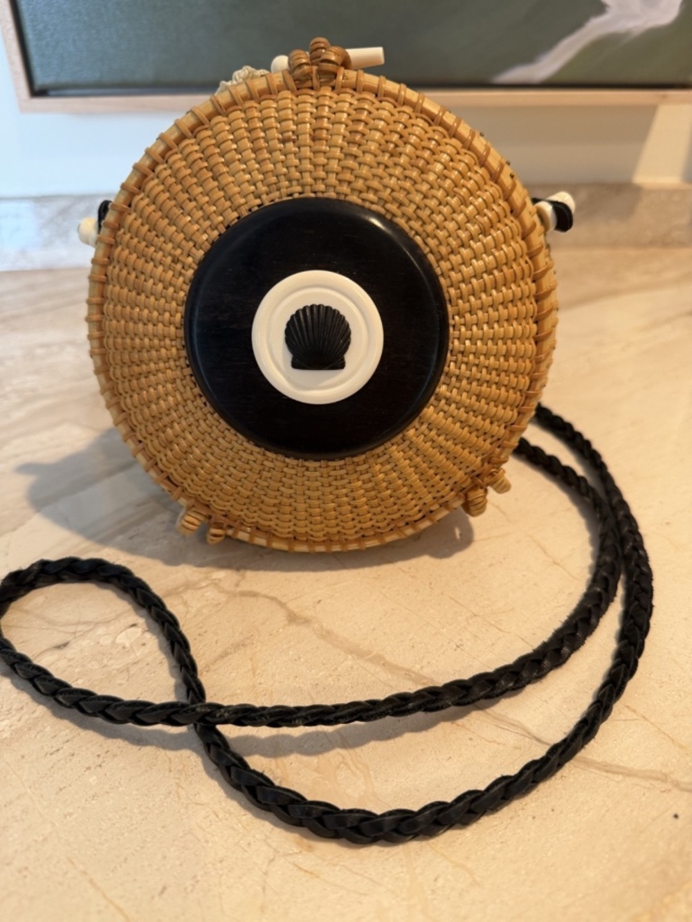Nantucket basket purse 6” clamshell signed Sharon Redmond 2003